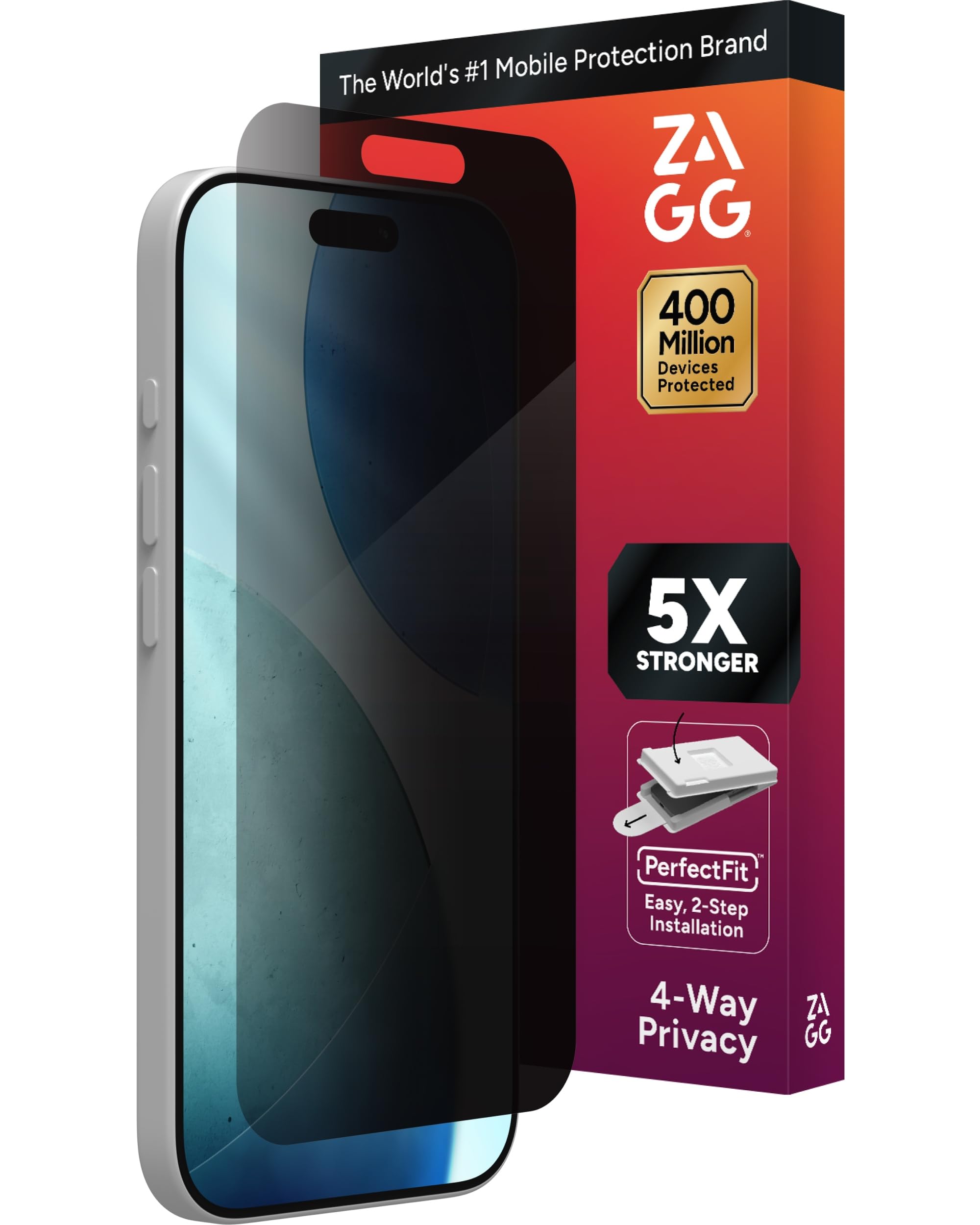Photo 1 of ZAGG Privacy XTR Screen Protector for iPhone 17-4-Way Privacy Full-Screen Filter, 5X Stronger, Fingerprint-Resistant Tempered Glass, Smooth Feel, Easy Two-Step Installation