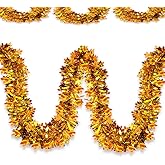Thanksgiving Tinsel Garland - 33 Ft Shiny Metallic Tree Fall Garland Glitter Tinsel Hanging Twist Hanging Decorations for Thanksgiving Party Holiday Supplies (Bronze Gold)