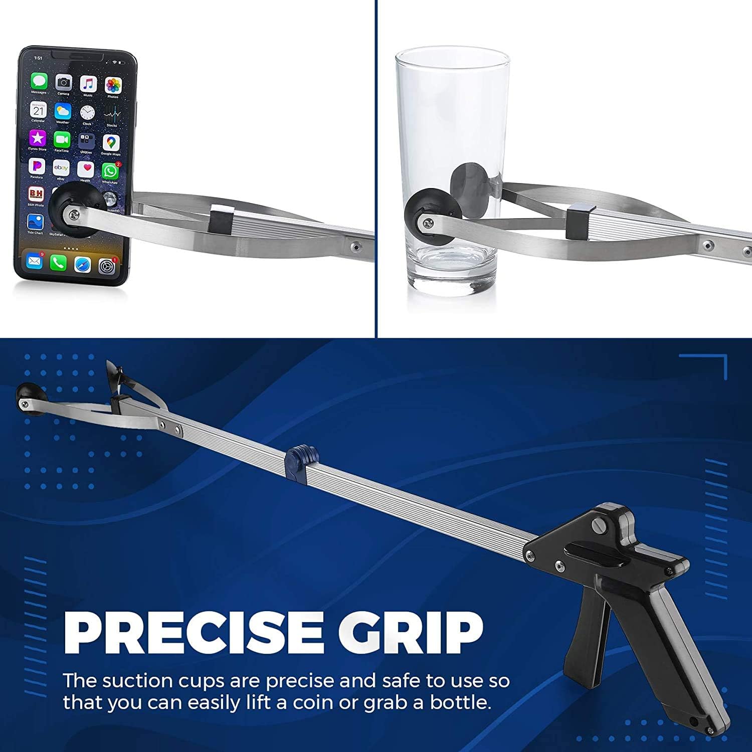 Reacher Grabber Tool - Gripping Device - Lightweight Durable Folding Claw Extends Arm Reach to 32 Inches Ideal Indoor and Outdoor Reaching Mobility Aid and Trash Grabber Picker Upper Tool: Health & Personal Care