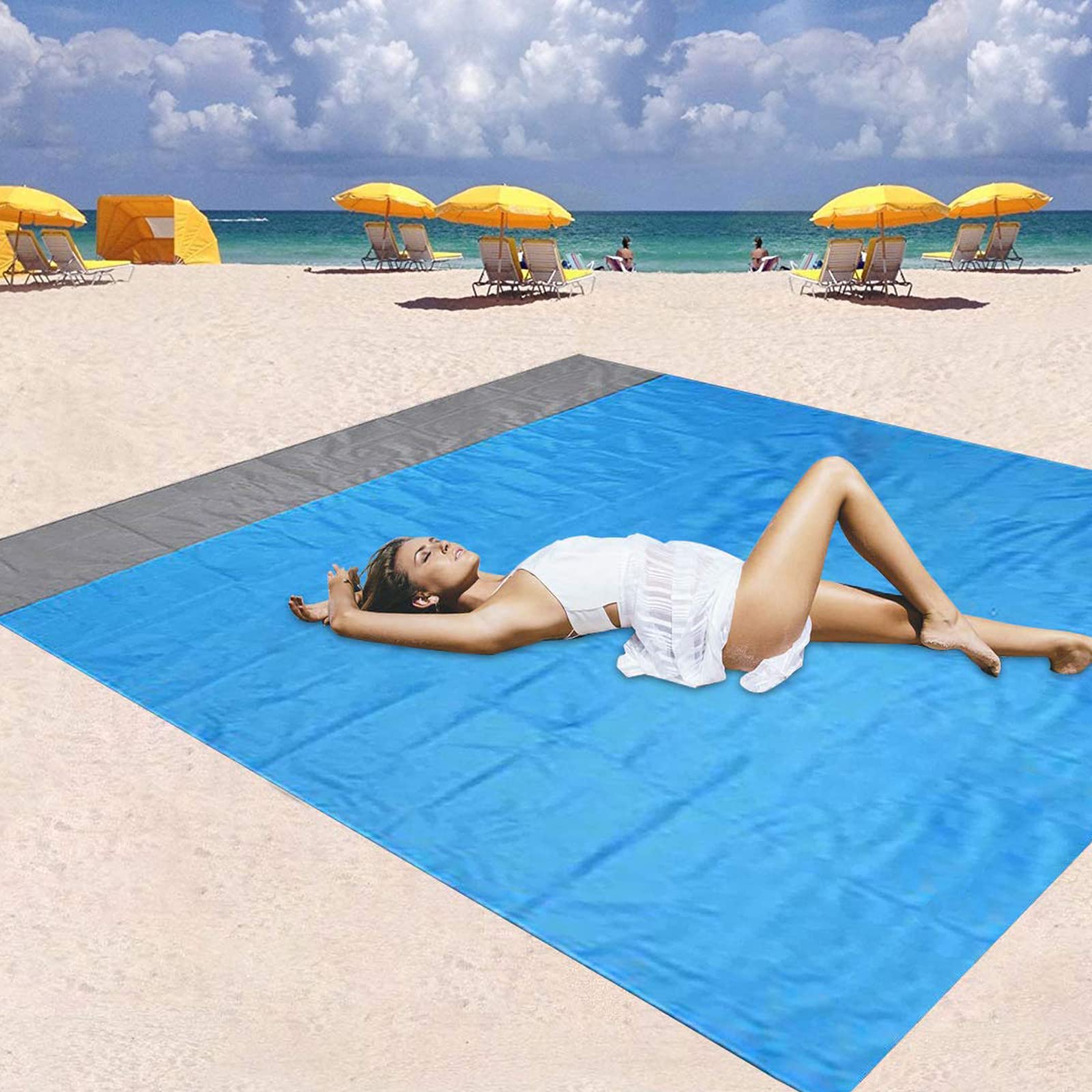 Homened Sand Free Beach Blanket, Waterproof Blanket Mat Sand Proof Outdoor Picnic Beach Mat for Travel, Hiking, Camping, Music Festival with Storage Bag + 4 Stakes (79"×55")