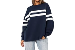 MASCOMODA Women's 2025 Striped Oversized Sweatshirt Fall Crewneck Long Sleeve Shirts Casual Color Block Pullover Tops