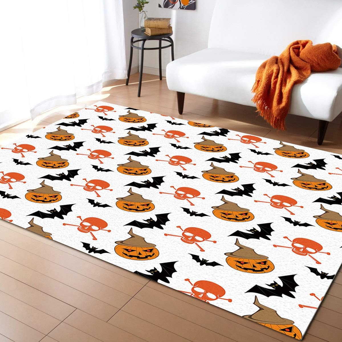 COLORSUM Area Rugs Floor Mat Halloween Theme Pumpkin Lamp