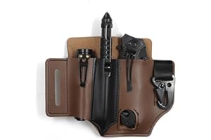 Multitool Sheath for Belt Leather Pocket Organizer Men with Pen Holder Key Fob Flashlight Genuine Pouch Outdoors Hiking Hunti