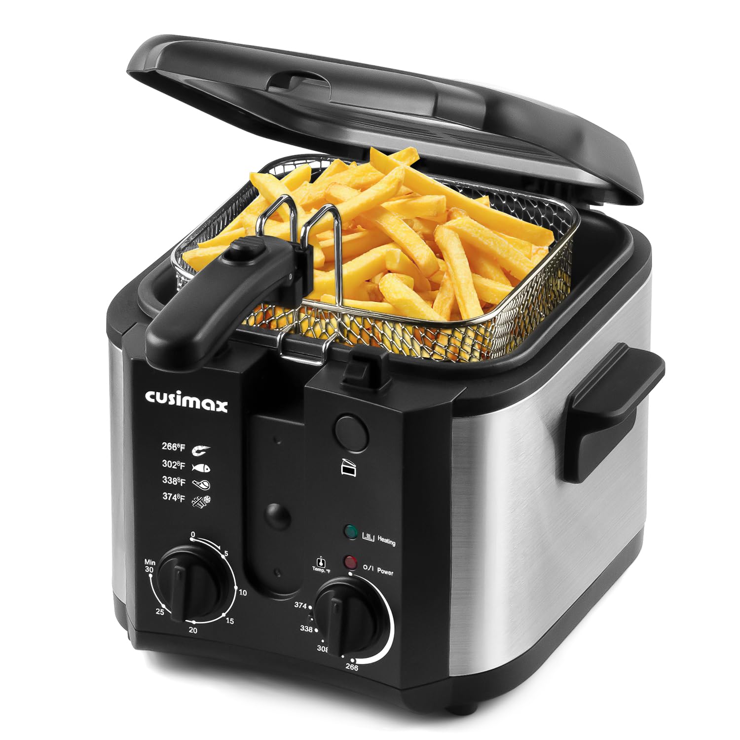 Photo 1 of CUSIMAX Electric Deep Fryer for Home Use, 2.5 Liter 1500W Small Deep Fryer with Basket, Adjustable Temperature & Time, Lid with View Window and Odor Free Filter