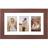 Gaevuian 8x14 Picture Frame Display 3 opening 4X6 Picture Frame Collage,Multi Photo Frame with Mat,Plexiglass,Wall Hanging Decor,Walnut Wood Grain