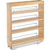 Rev-A-Shelf 5" Wood Pullout Kitchen Cabinet Organizer for 5.5" W Opening - Spice Caddy & Seasoning Rack Sliding Storage with 