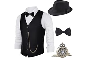 BABEYOND 1920s Mens Costume, Gatsby Gangster Costume Accessories Set For Men Vintage Vest Bowtie Pocket Watch Armbands