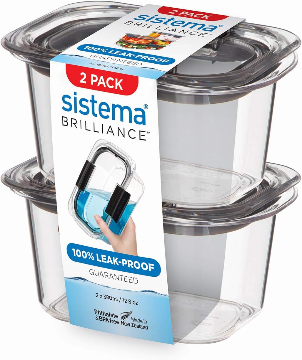 Sistema Brilliance Leakproof Food Storage Container, Stain and Odour Resistant, Microwave Steam Vents, 380 ml, BPA-Free