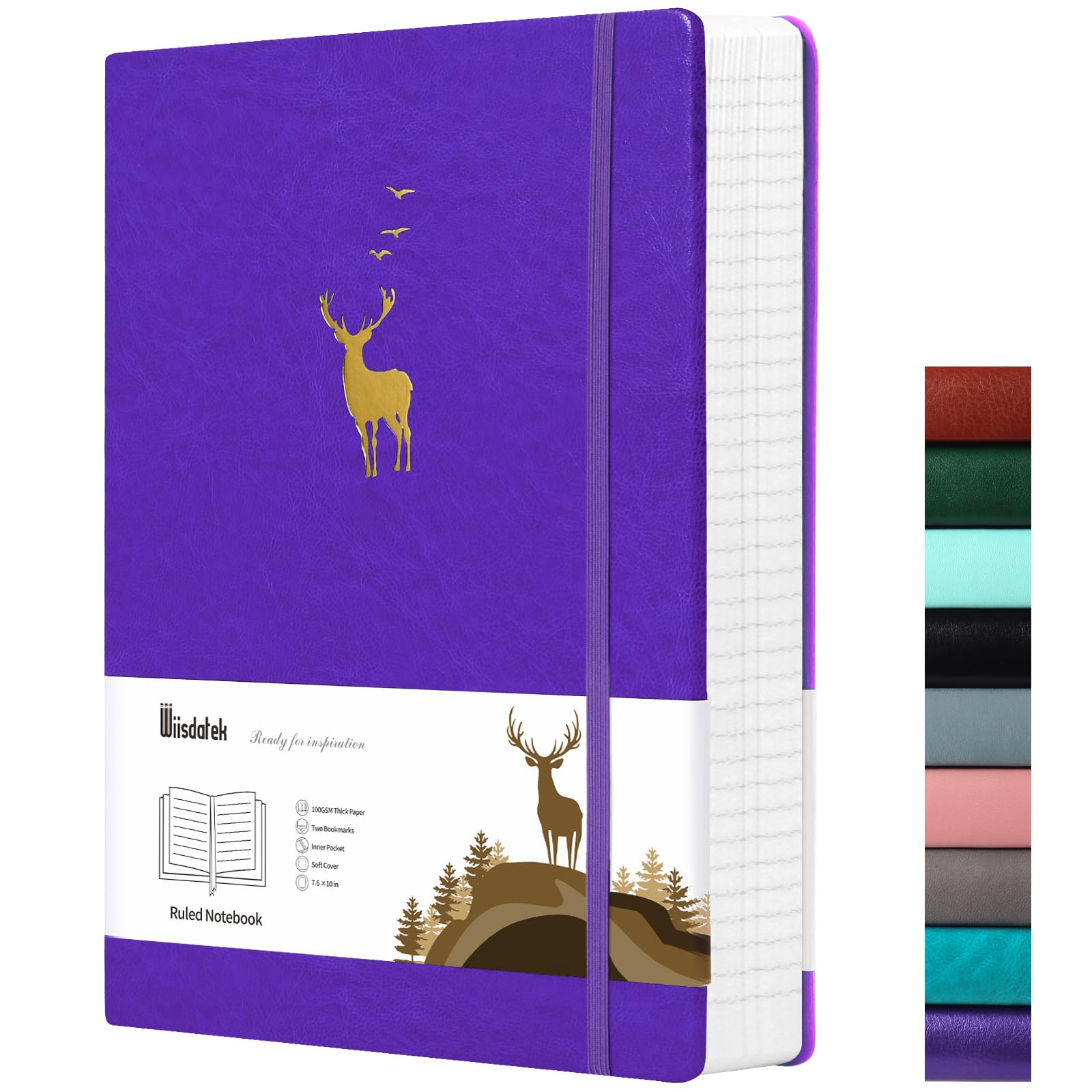Wiisdatek College Ruled Notebook, 312 Numbered Pages Large B5 Lined Journal Notebook, 100gsm Thick Lined Paper for School Work Writing Note Taking, 19 x 25 cm -Purple