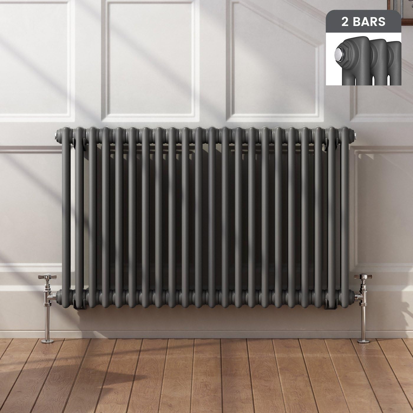 iBathUK 600 x 1000 Traditional Cast Iron Anthracite Double Panel Horizontal Radiator iBathUK