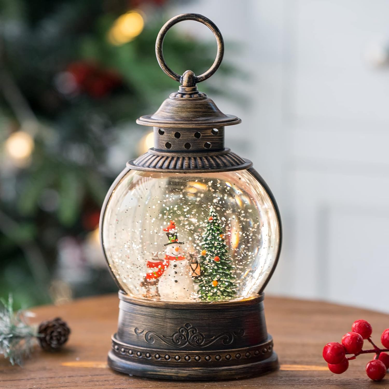 Snow Globes - Christmas Snow Globes, Snowman Christmas Tree Water Lantern, 8 Christmas Music, USB Powered & Battery, Holiday Decorations Gifts for Family Children or Friends
