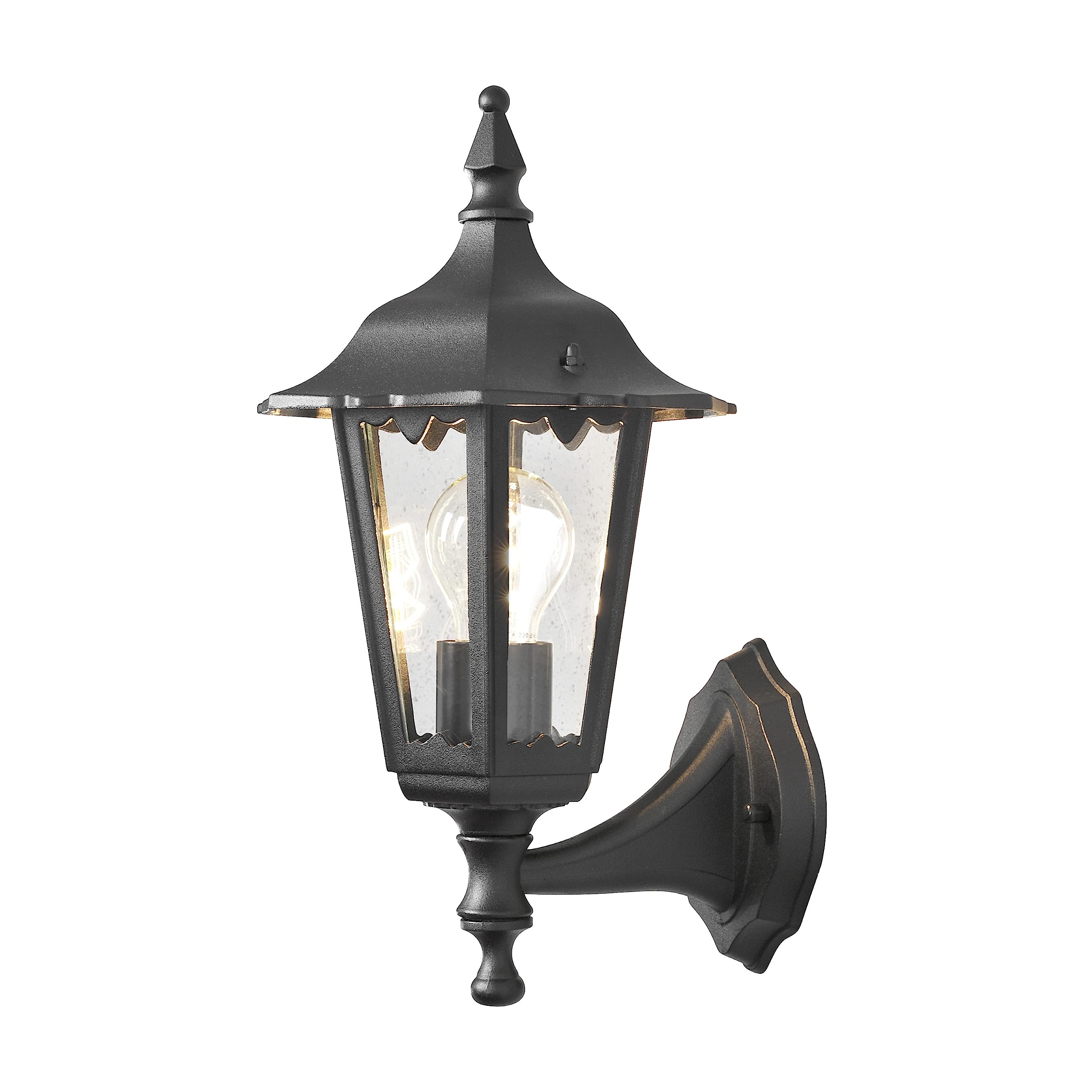 Konstsmide Outdoor Wall Light Mains Powered/Firenze Small Down Traditional Lantern/1 x 60 W E27 Max Lamp/Clear Glass/Aluminium/IP43/Outside Light Matt Black