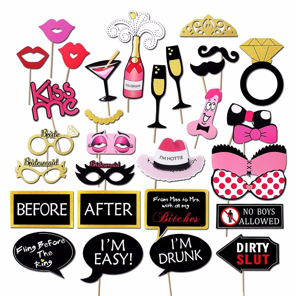 Matissa Hen Party Novelty Photo Booth Props Kit Wedding Engagement Party (31 Pieces)