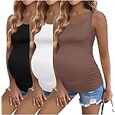 Ekouaer 3 Pack Women Maternity Tank Tops Ruch Side Basic Shirts Summer Postpartum Tops Sleeveless Pregnancy Workout Clothes