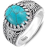 DOLIOX 925 Sterling Silver Real Turquoise Ring for Men 12x10 mm Genuine Native American Rings Vintage Jewelry for Man