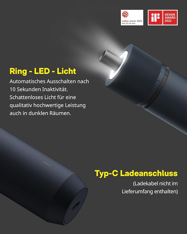 Elektrischer Schraubendreher Set mit 25 Magnetische Bits, LED-Licht