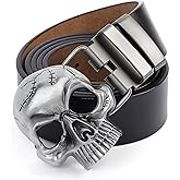 POSKLA Men's Skull Head Buckle Leather Belt Waist Band, Jeans Decorative Punk Belt