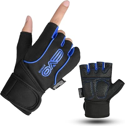 EVO Fitness Gym Gloves Men Women Breathable Weight Lifting Gloves Blue Large