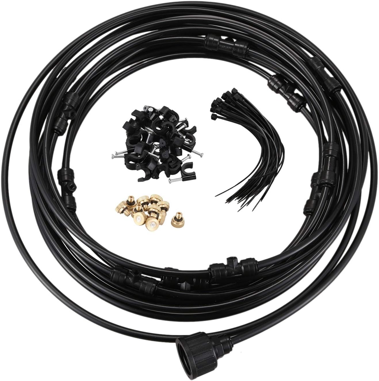 CUHAWUDBA 9M PE Pipe Outdoor Misting Cooling System Kit for Greenhouse Garden Patio Watering Irrigation Line System (Black)