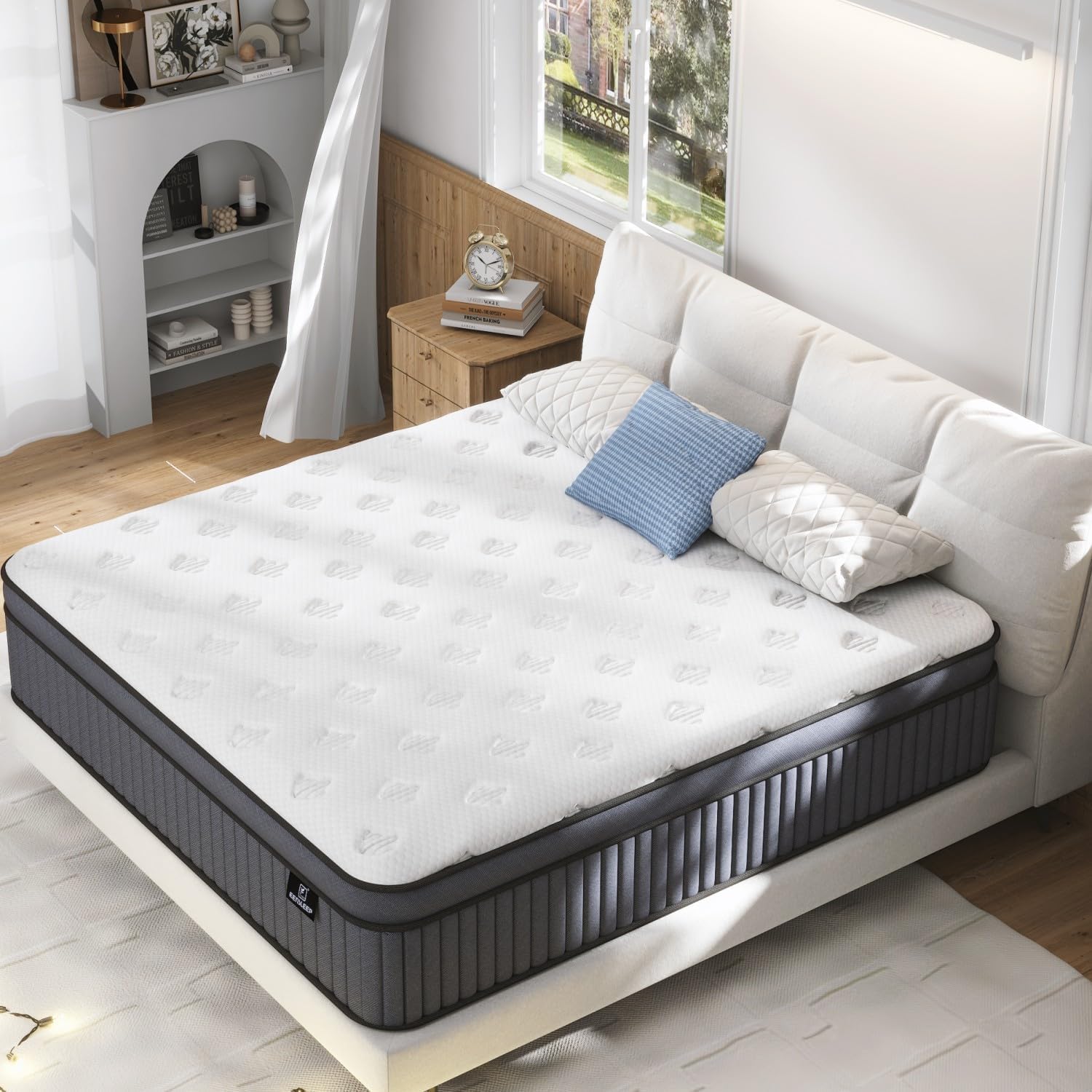 Photo 1 of 12 Inch King Size Mattress, Firm King Mattress In A Box, Hybrid Mattresses With Gel Memory Foam & Independent Pocket Springs, Pressure Relief, Cooling, Strong Edge Support [Upgraded Strengthen]
