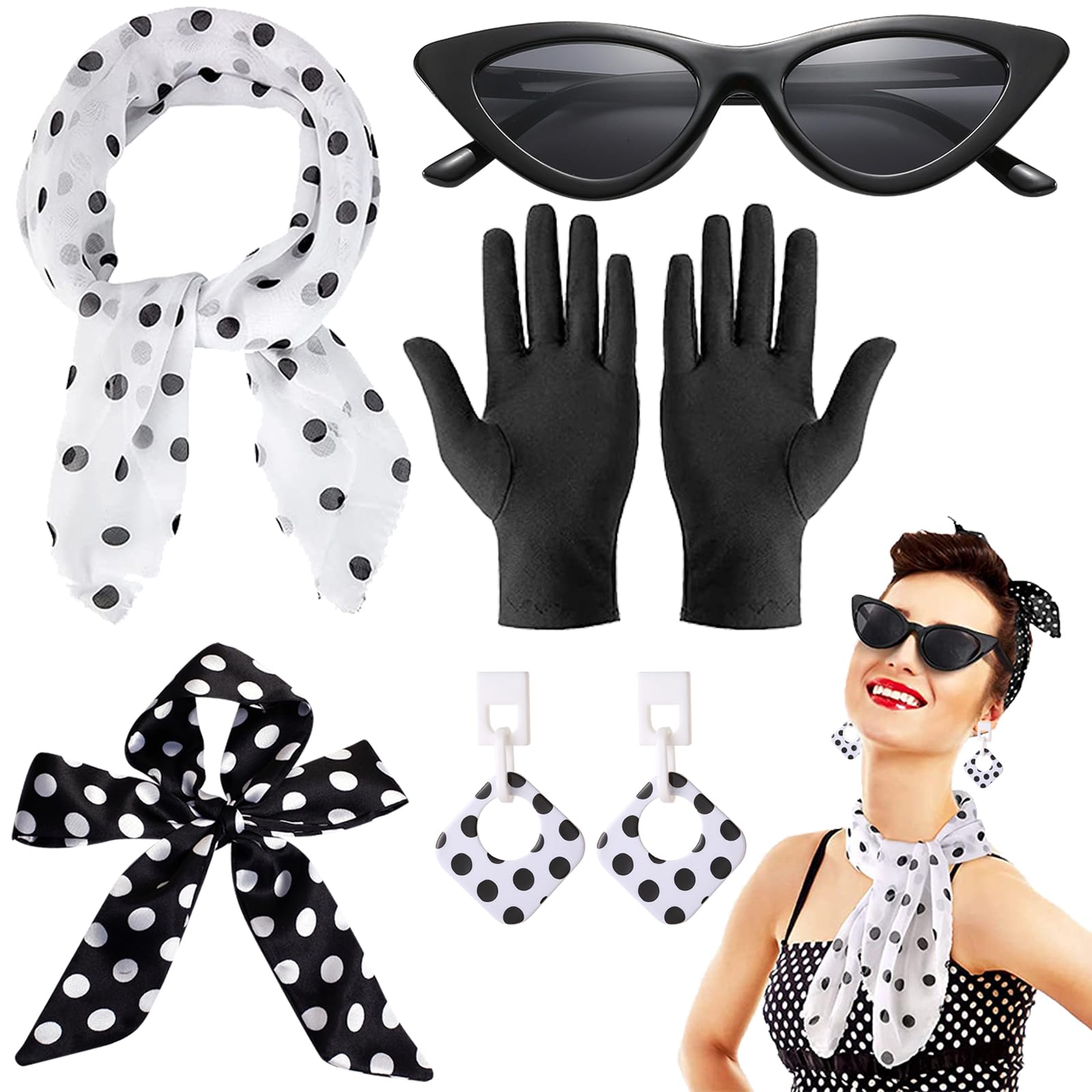 BDSHUNBF 50s Costume Accessories, 1950s Retro Party, Grease Fancy Dress, Cosplay, for Women & Girls