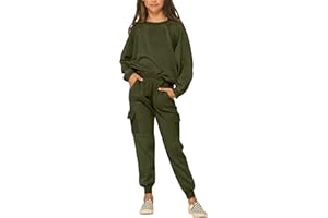 Imily Bela Kids Girls Sweatsuit Lounge sets Crewneck Sweatshirt Casual Drawstring Sweatpants with Pocket