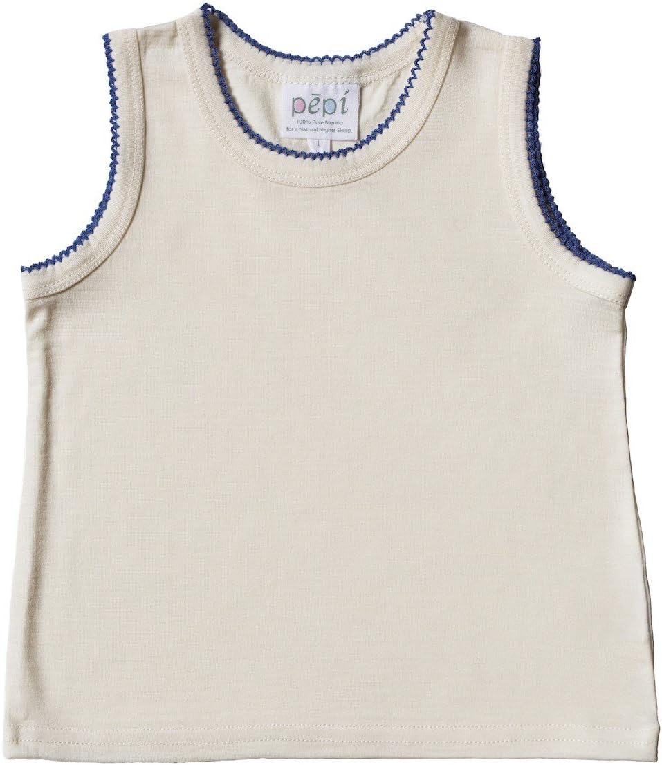 Pepi Super Fine Merino Wool Singlet (Natural White/Blue)