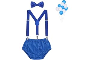 WELROG Baby Boys First Birthday Cake Smash Outfit Bloomers Bow Tie Suspenders Set Fishing Party Diaper Cover