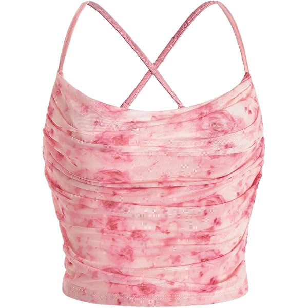 TERIVEEK Women's Strapless Floral Mesh Tube Top - Ruched Bandeau Crop Top With Split Hem, Boho Summer Sleeveless Blouse
