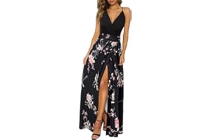 Newshows Women Summer 2025 Maxi Dress Vacation Floral Spaghetti Strap Spring Casual Boho Split Beach Long Flowy Sundress