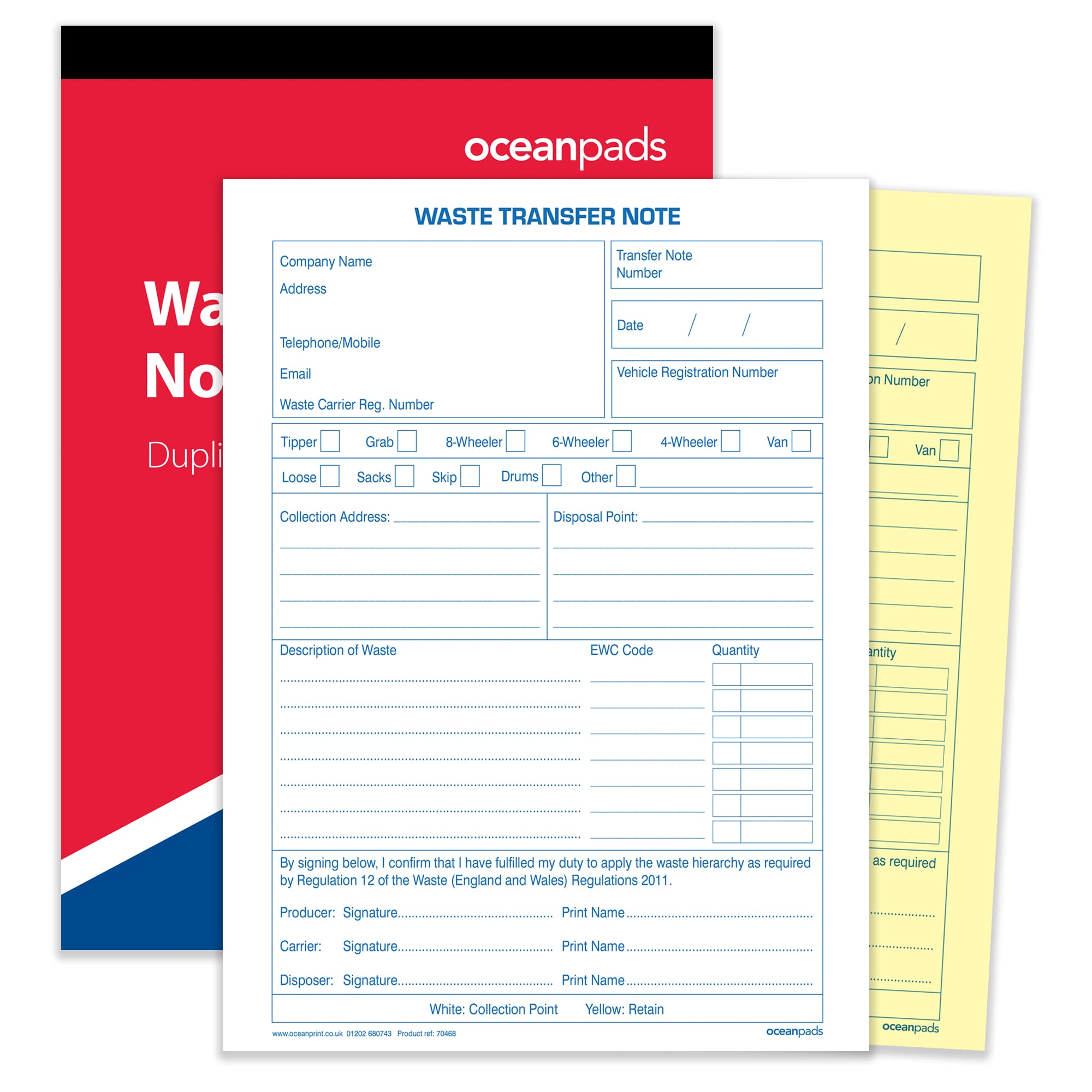 Ocean Pads Waste Transfer Note A5 50 Sets Book 2-Part Carbonless Paper (70468)