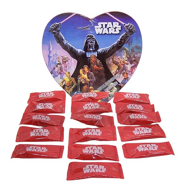 STAR WARS COLLECTIBLE TIN, INDIVIDUALLY WRAPPED CARAMEL FILLED CHOCOLATE WITH REUSABLE CONTAINER, EASTER BASKET STUFFER, 3.38 OUNCES