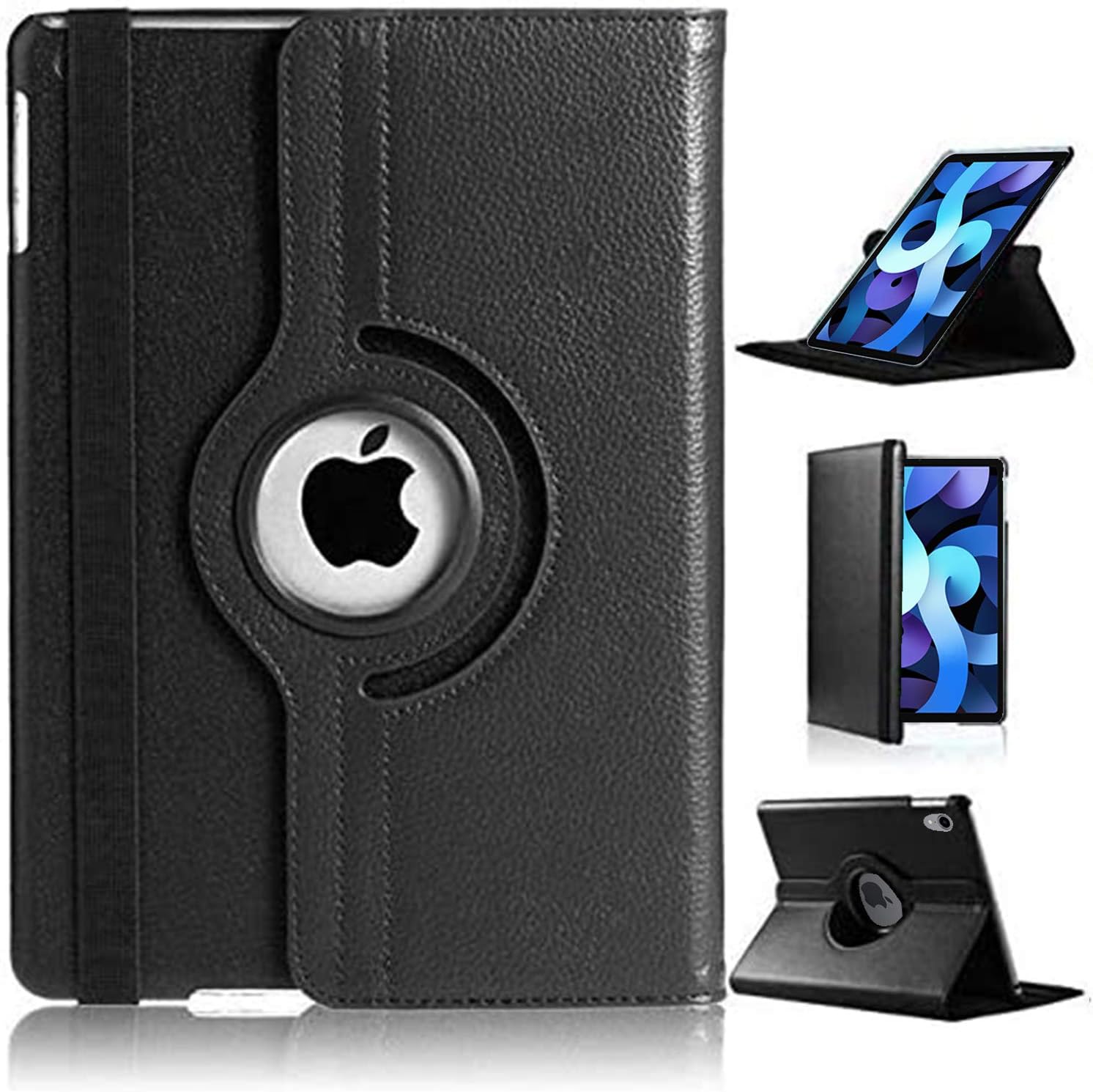 For iPad Air 11 (M4 2026/M3 2025/M2 2024) Case/iPad Air 10.9 4th 2020/5th 2022 Generation 360 Rotating Stand Multi-Angle Viewing Auto Wake/sleep Smart Folio Kids Friendly Protective Cover (BLACK)