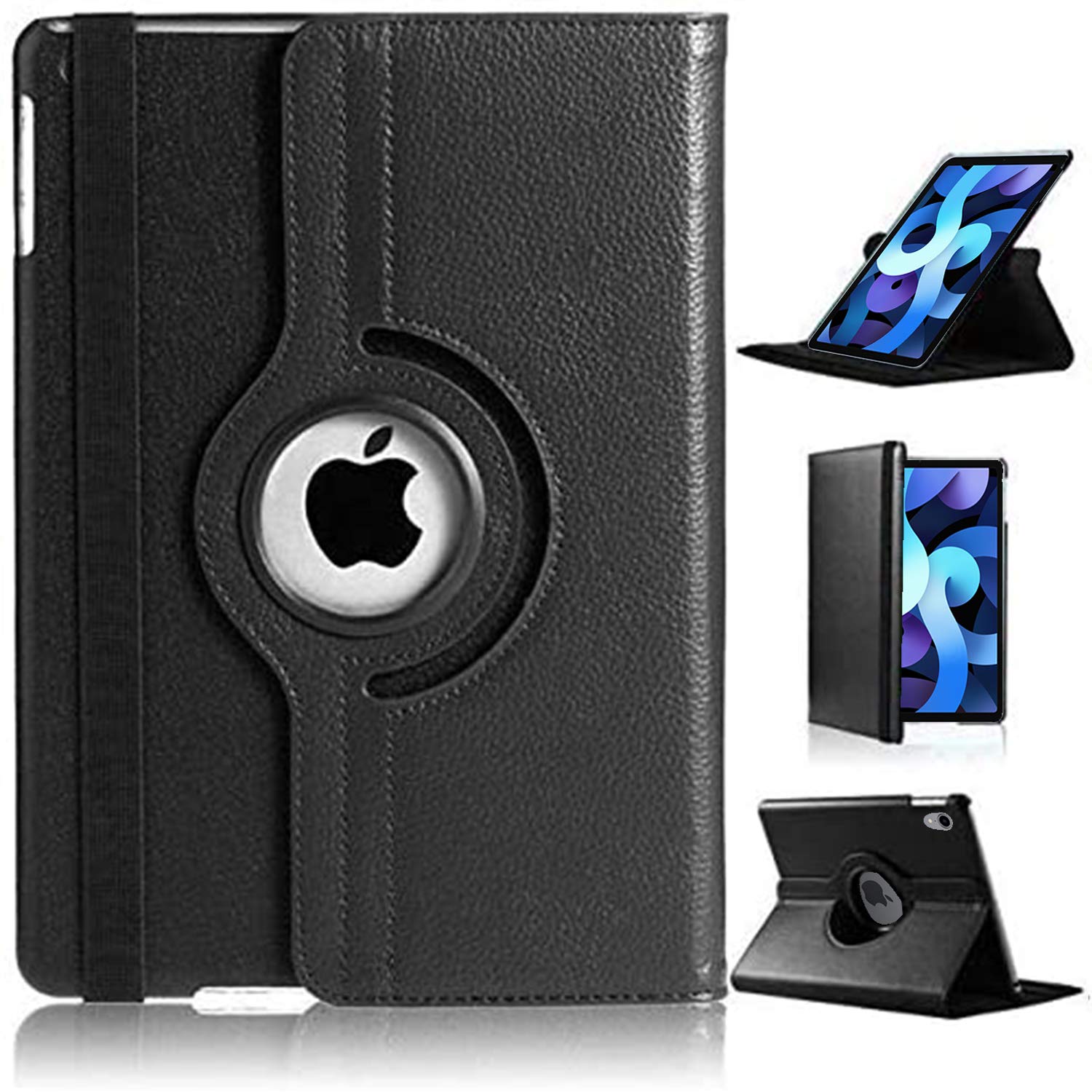 For iPad Air 11 (M4 2026/M3 2025/M2 2024) Case/iPad Air 10.9 4th 2020/5th 2022 Generation 360 Rotating Stand Multi-Angle Viewing Auto Wake/sleep Smart Folio Kids Friendly Protective Cover (BLACK)