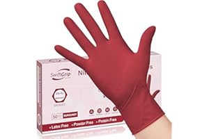 SwiftGrip Disposable Nitrile Exam Gloves, Medium, Box of 50, Burgundy, Latex-Free, Powder-Free, 3mil, Medical Grade, Food Safe, Non Sterile