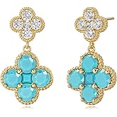LOLAR RAY Gold Dangle Earrings for Women Trendy - 14k gold plated Birthstone Four Leaf Clover Stud clover earrings for women Trendy - Hypoallergenic Birthstone Jewelry Lucky Birthday Gift