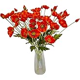 ATFL Orange and Red Poppy Flowers Artificial,12 Pcs Silk Fake Poppy Flowers,Faux Poppies Bulk for Home Decor Table Centerpieces Floral Arrangement,Poppies Bouquet for Wedding (23.5‘’, Orange-red)