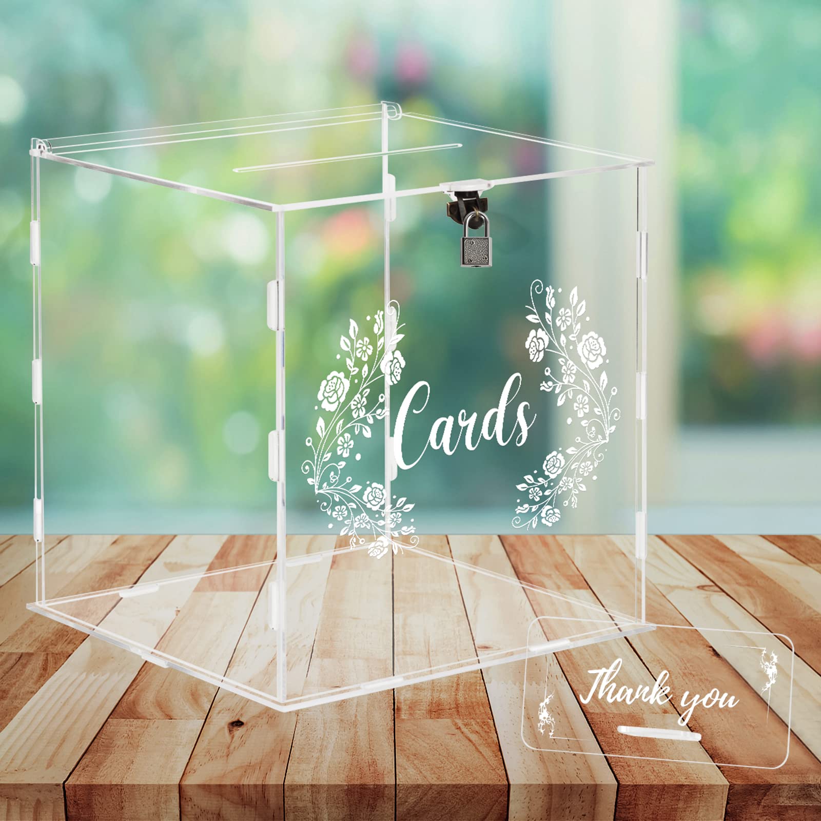 Photo 1 of CECOLIC Wedding Card Box Clear Acrylic Card Box with Lock & Sign Wedding Money Post Gift Card Holder Box for Reception, Anniversary, Birthday Party, Graduation, Baby Shower Decorations