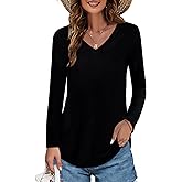 Elesomo Womens T Shirts V Neck Summer Short/Long Sleeve Cotton Tops Tees