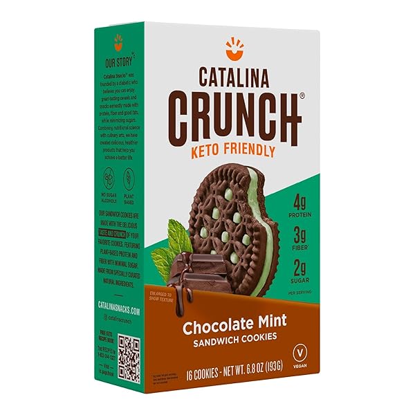 CATALINA CRUNCH CHOCOLATE MINT KETO SANDWICH COOKIES 6.8 OZ BOX | KETO SNACKS | LOW CARB, LOW SUGAR | VEGAN COOKIES, PLANT BASED PROTEIN COOKIES | KETO FRIENDLY FOODS, KETO DESSERT