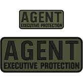 Agent Executive Protection Embroidered Patch Set &ndash; 4x10 inch &amp; 2x5 inch &ndash; Black Text on Olive Drab &ndash; Hook Backing for Tactical Gear &amp; Cosplay