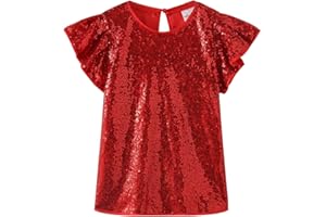 Noomelfish Girls Short Sleeve Sequin Shirts Party Glitter Sparkly Tops Blouse (5-12 Years)