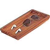 Demigo Acacia Wood Valet Tray & Catchall (11.9x6x1 inch) - Wooden Desk Organizer for Office Supplies, Keys, Wallet & Mail - Entryway & Nightstand Decor