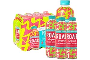 Roar Organic Electrolyte Infusions - USDA Organic - Cucumber Watermelon - with Antioxidants, B Vitamins, Low-Calorie, Low-Sugar, Low-Carb, Coconut Water Infused Beverage 18 Fl Oz (Pack of 16)