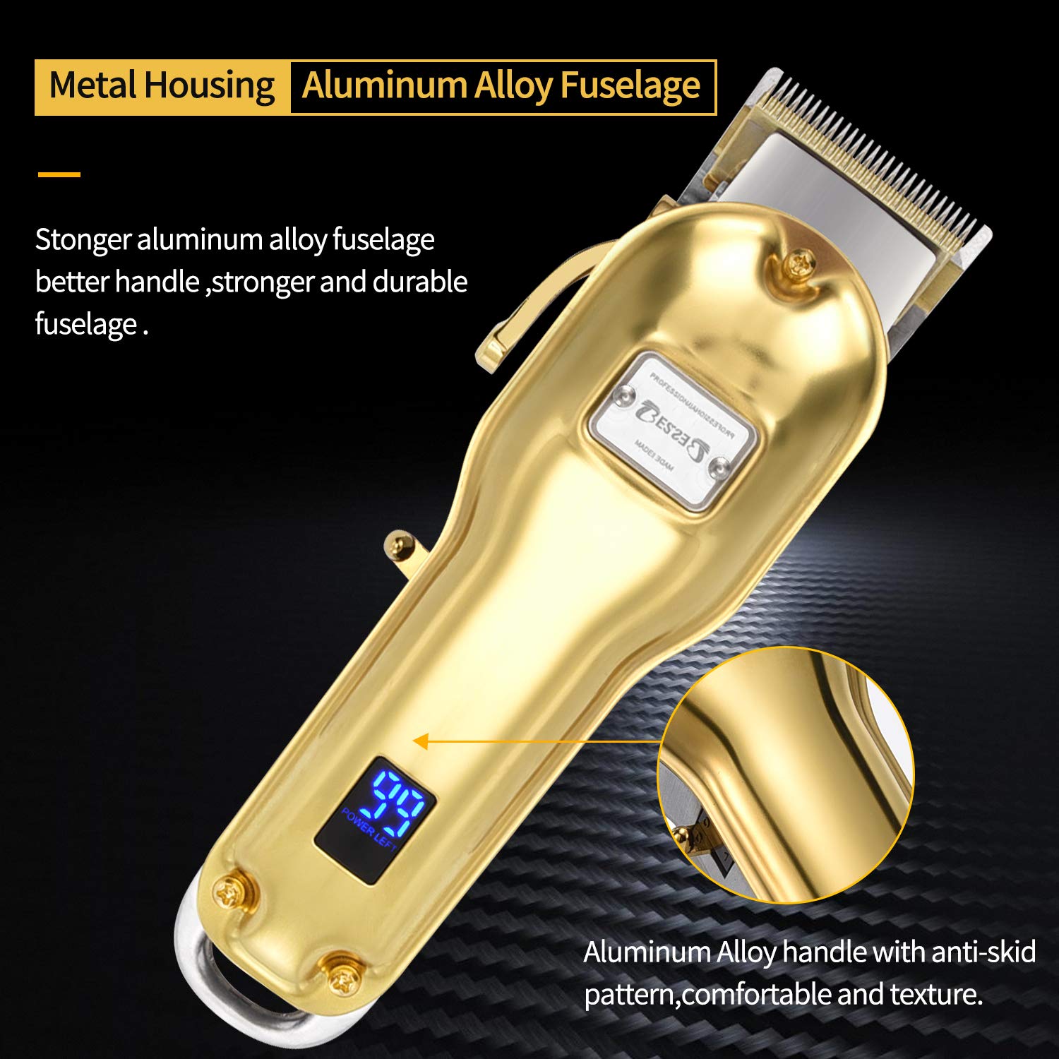 BESTBOMG Professional Cordless Haircut Kit Clippers for Men Rechargeable Hair Clippers Set LED Display with Stainless Steel Metal Housing Heavy Duty Motor for Men, Women, Kids