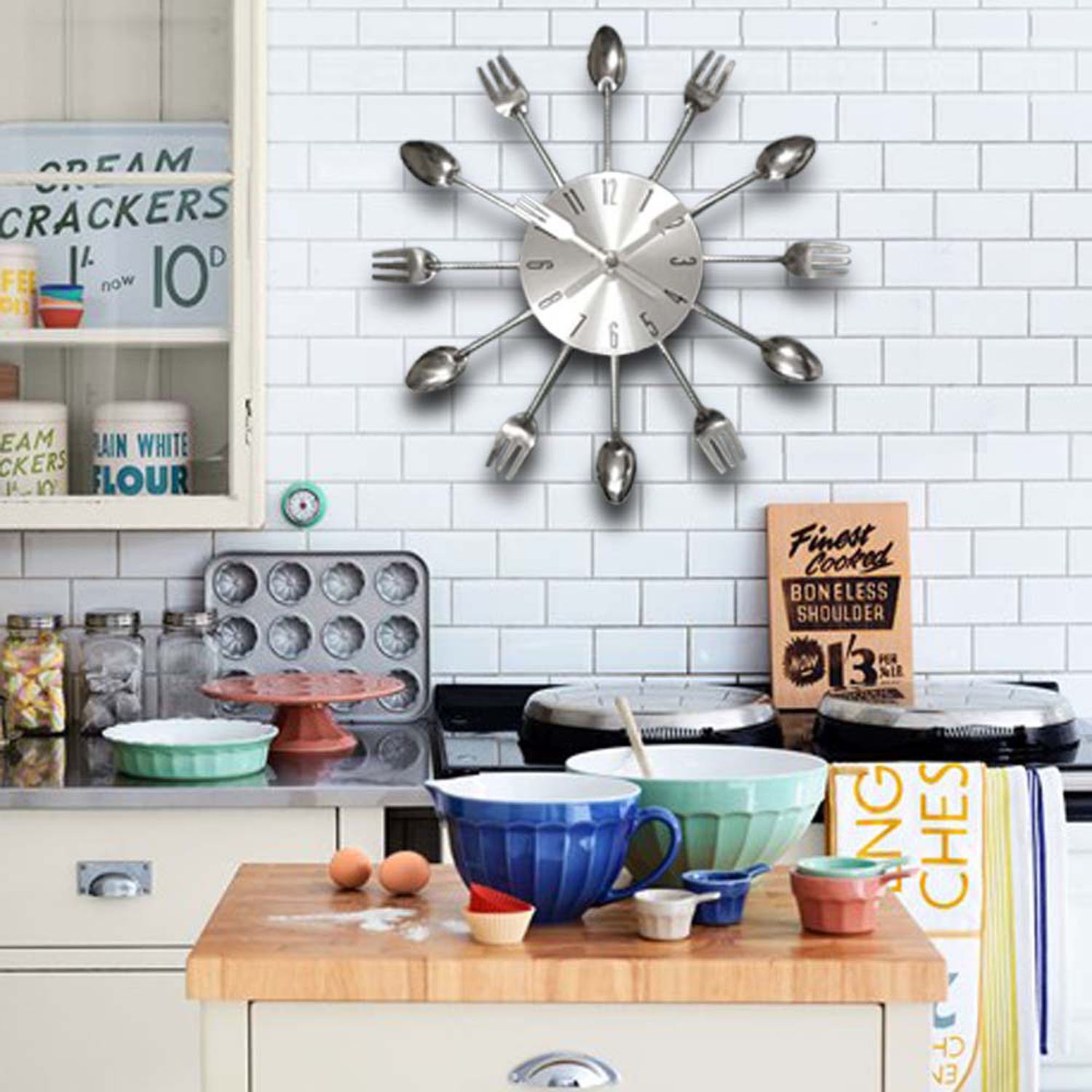 Walplus Spoon and Froks Clock-WS2042, Silver