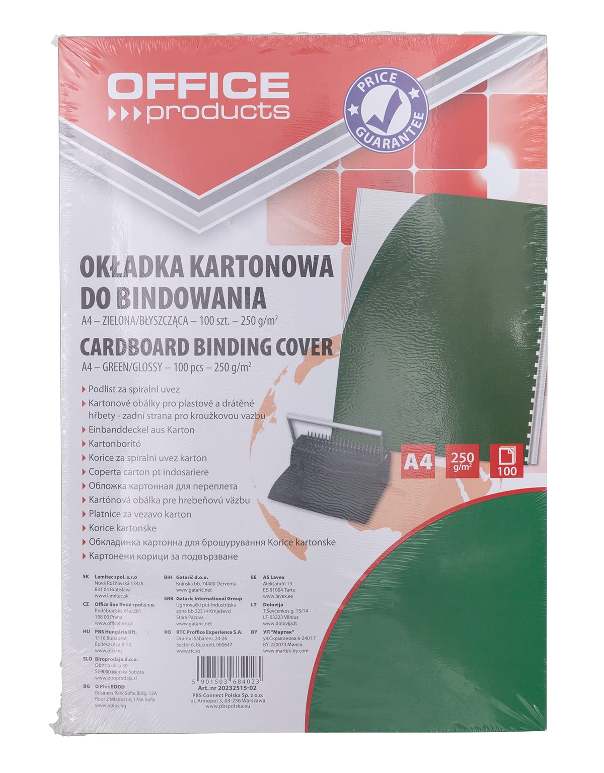 Binding Covers Office Products Cardboard A4 250 GSM Glossy 100 Pcs Green/Presentation/Type-for Binding/Kind-Back, Cardboard/Material-Cardboard/Colour-Green/Format-A4 / Weight (g/m2)-250