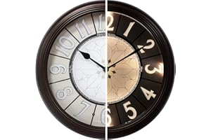 Presentime & Co. 12.6" Illuminated Farmhouse Wall Clock, Silent Battery Operated Night Light Wall Clock with Smart LED Sensor for Living Room, Bathroom, Kitchen, Home Office, Oil Rubbed Bronze Finish