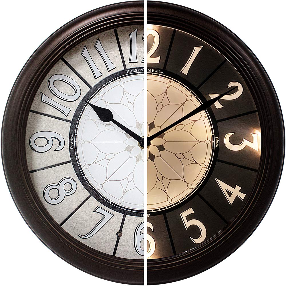 Photo 1 of Presentime & Co. 12.6" Illuminated Farmhouse Wall Clock, Silent Battery Operated Night Light Wall Clock with Smart LED Sensor 