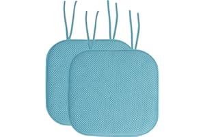 Sweet Home Collection Chair Cushion Memory Foam Pads with Ties Honeycomb Pattern Slip Non Skid Rubber Back Rounded Square 16" x 16" Seat Cover, 2 Pack, Teal